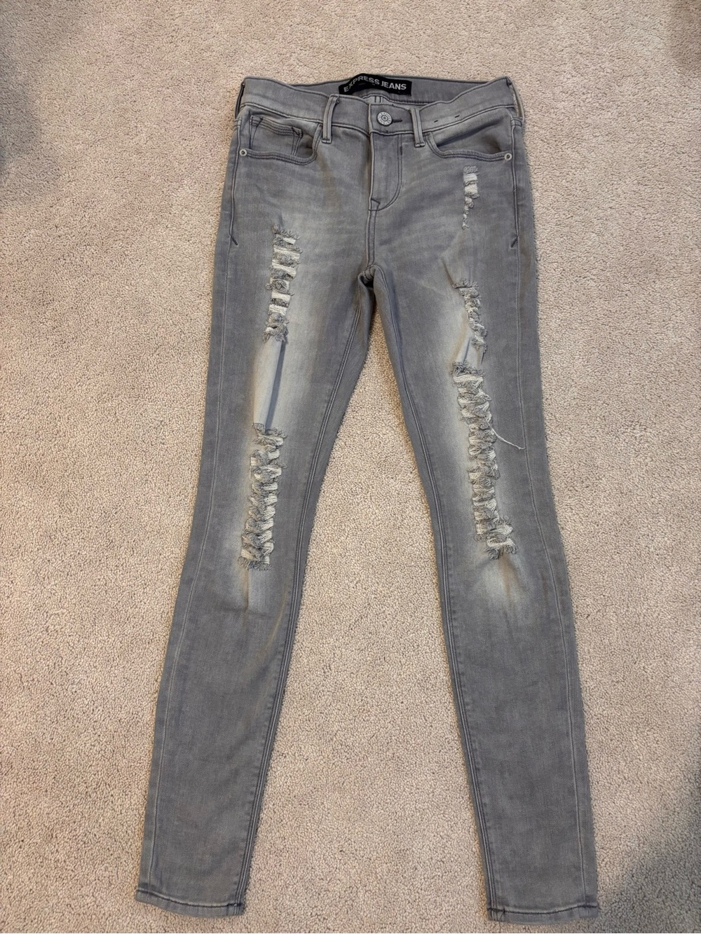 Express Mid Rise Legging Jeans Gray Distressed Skinny Size 2R